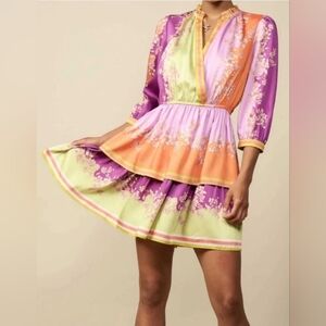 CURRENT AIR COLOR BLOCK PRINTED TIERED MINI DRESS Womens small